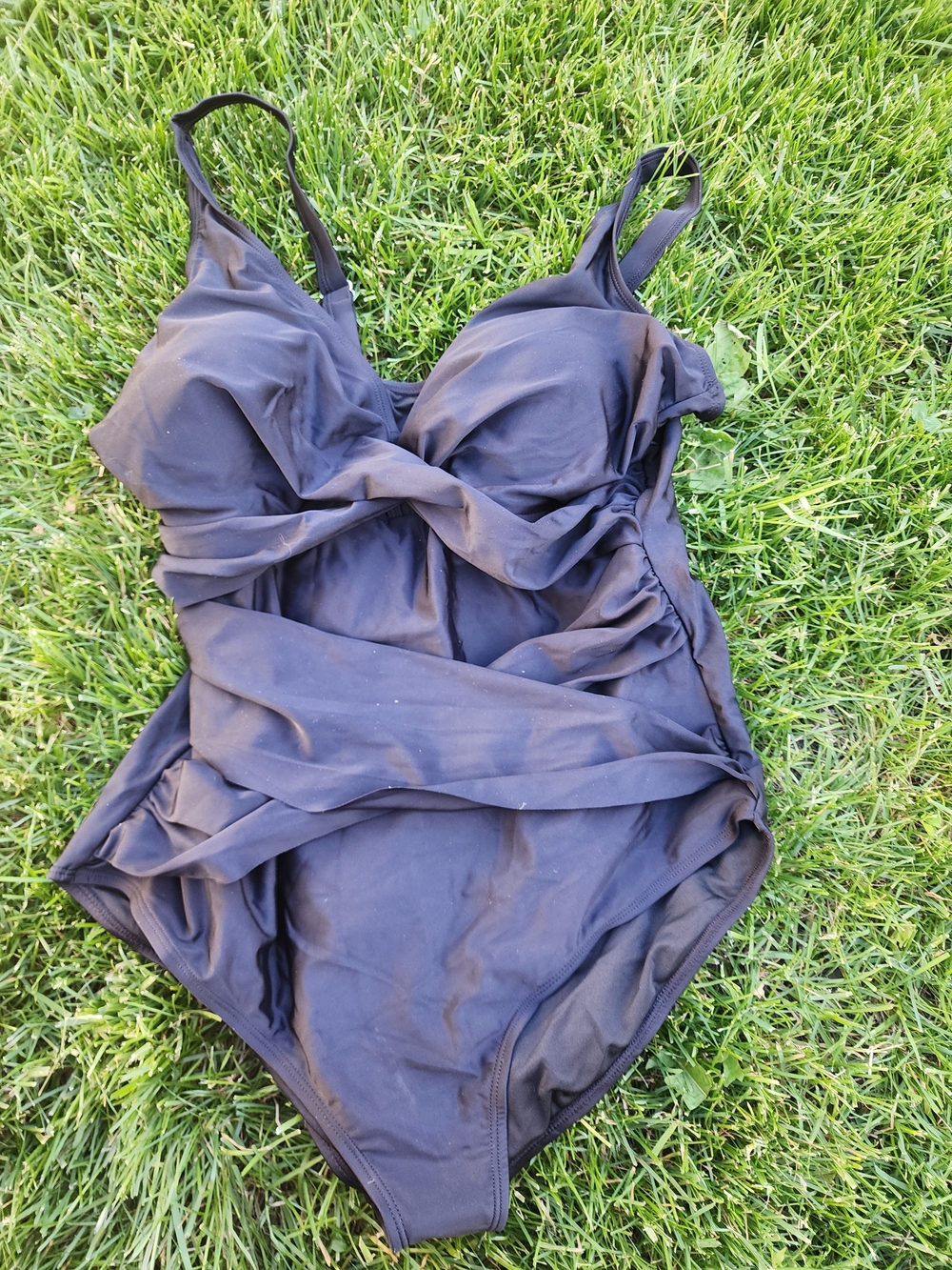 Black One-Piece Swimsuit with Twist Front, Tummy Control Adjustable Straps, Pads